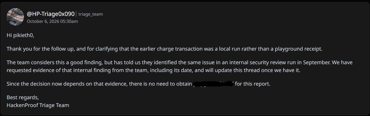 Piki_eth's tweet photo. Submitted this on Sept 13
Fingers crossed π€π
#bugbounty #hackenproof https://t.co/enQzjU13HG