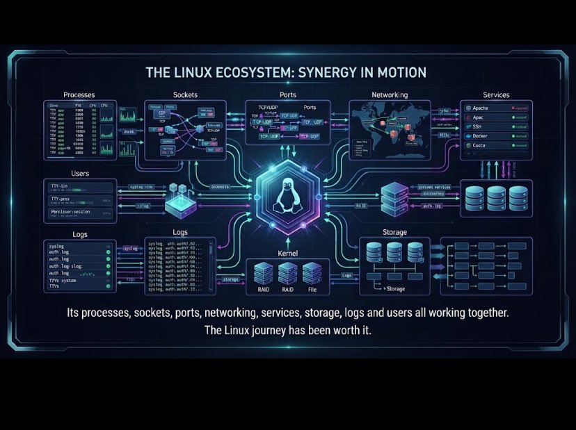 Dev_Tgod1's tweet photo. Months ago, commands like ss, systemctl, ip, dig and ps were just things I was learning.
Now I’m starting to see the bigger picture.

A production application isn’t just “code running somewhere.” https://t.co/8bg88D8LLf