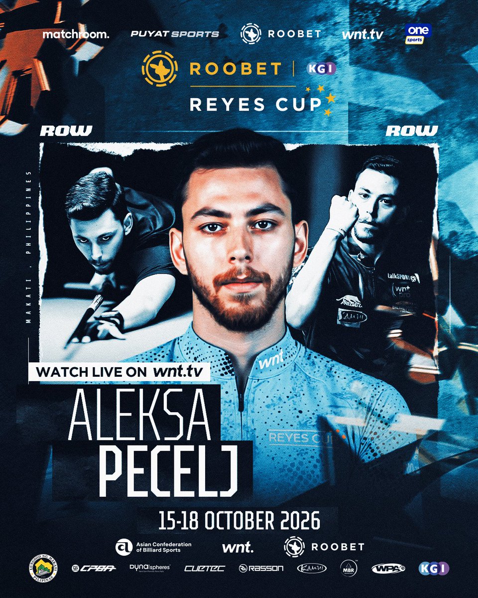 MatchroomPool's tweet photo. The ultimate comeback kid is heading to Manila! 🙌
Aleksa Pecelj has been selected as the WNT Wildcard to complete Team Rest of the World 👊
The @Roobet Reyes Cup comes to Makati Coliseum, October 15–18. Tickets available now! 🎟️
Watch live around the world on WNT TV. Sign up from $10 to watch the Reyes Cup and Philippines Open this October 📺
#WNT | #ReyesCup 🌟