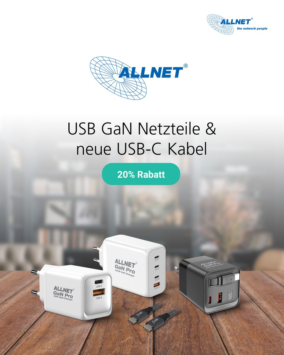 ALLNETGmbH's tweet photo. 20% Rabatt: Volle Leistung, kompakte Power – USB-GaN-Charger für Ihr Notebook!
🔹Mehr Power auf kleinere Baugröße
🔹Hochleistungs-Ladegeräte mit neuer Technologie

Jetzt entdecken:
➡️ https://t.co/X43SpJSTdF

#ALLNETbrand #VAD #TheNetworkPeople https://t.co/gJ0Ju1Ey77