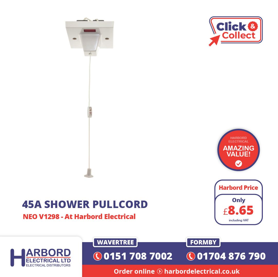 HarbordLtd's tweet photo. 45A Shower Pullcord with Neon V1298
A proper bathroom install essential — 45A pullcord with neon indicator, ideal for shower circuits and tidy replacements.
https://t.co/2ABfqDDdjp
#Electrical #ElectricalWholesalersLiverpool #Wholesale #TradePrices #CostEffective #ShowerSwitch https://t.co/naHQRTJ68N