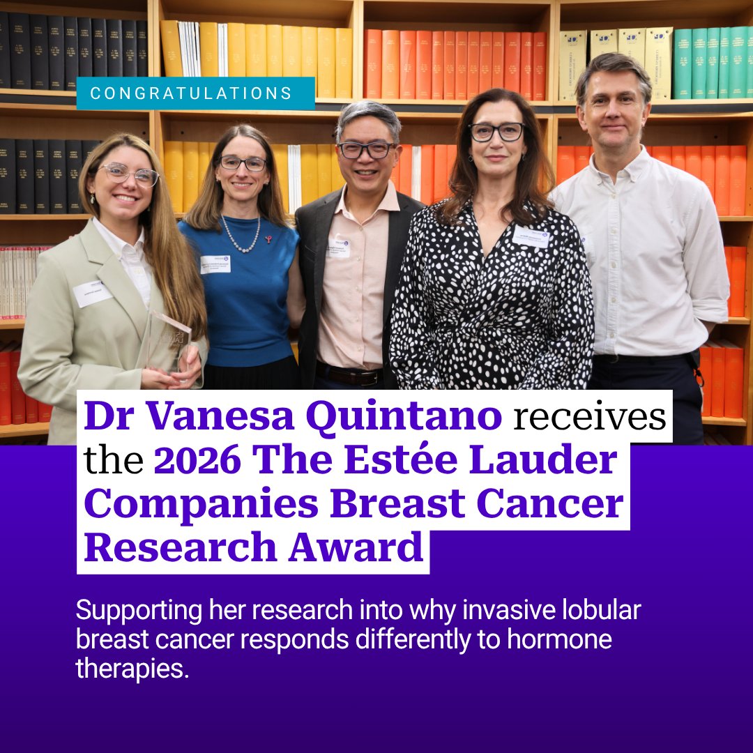 GarvanInstitute's tweet photo. Celebrating 10 years of The Estée Lauder Companies supporting breast cancer research at Garvan. Congratulations to Dr Vanesa Quintano, who was awarded the 2026 The Estée Lauder Companies Breast Cancer Research Award.  

🔗Learn more about her research:  https://t.co/zoo6NJjdfD https://t.co/SnCVhz8eLk