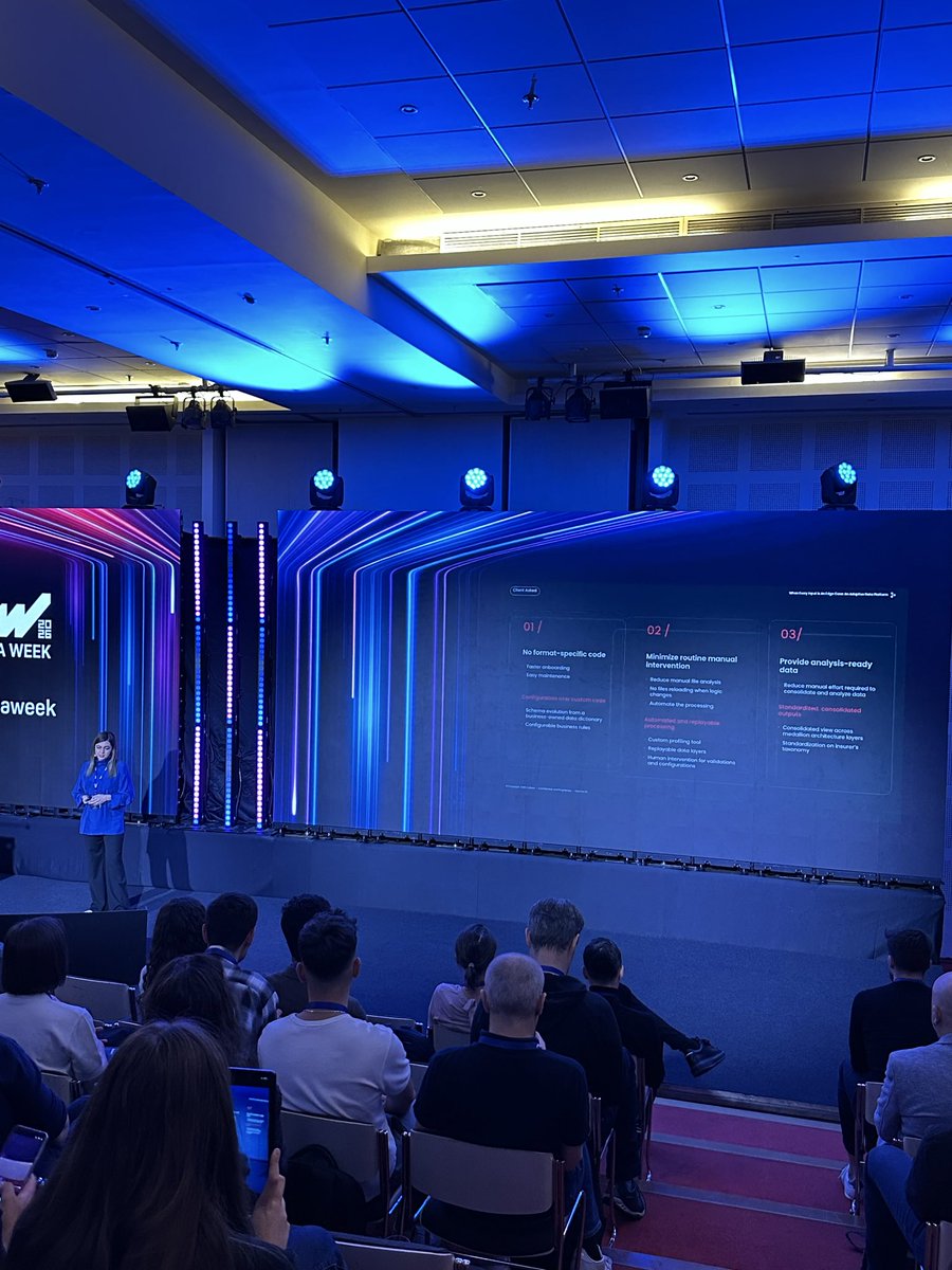 bigdataweek's tweet photo. 🔵 What happens when every new insurance file needs its own script? Andra Bratosin from @endava is sharing how 200+ R scripts became an onboarding bottleneck and how reusable processing, configurable rules and selective AI can offer a better way.

#bdw2026 #bdwbucharest https://t.co/mnw94ZRu9J