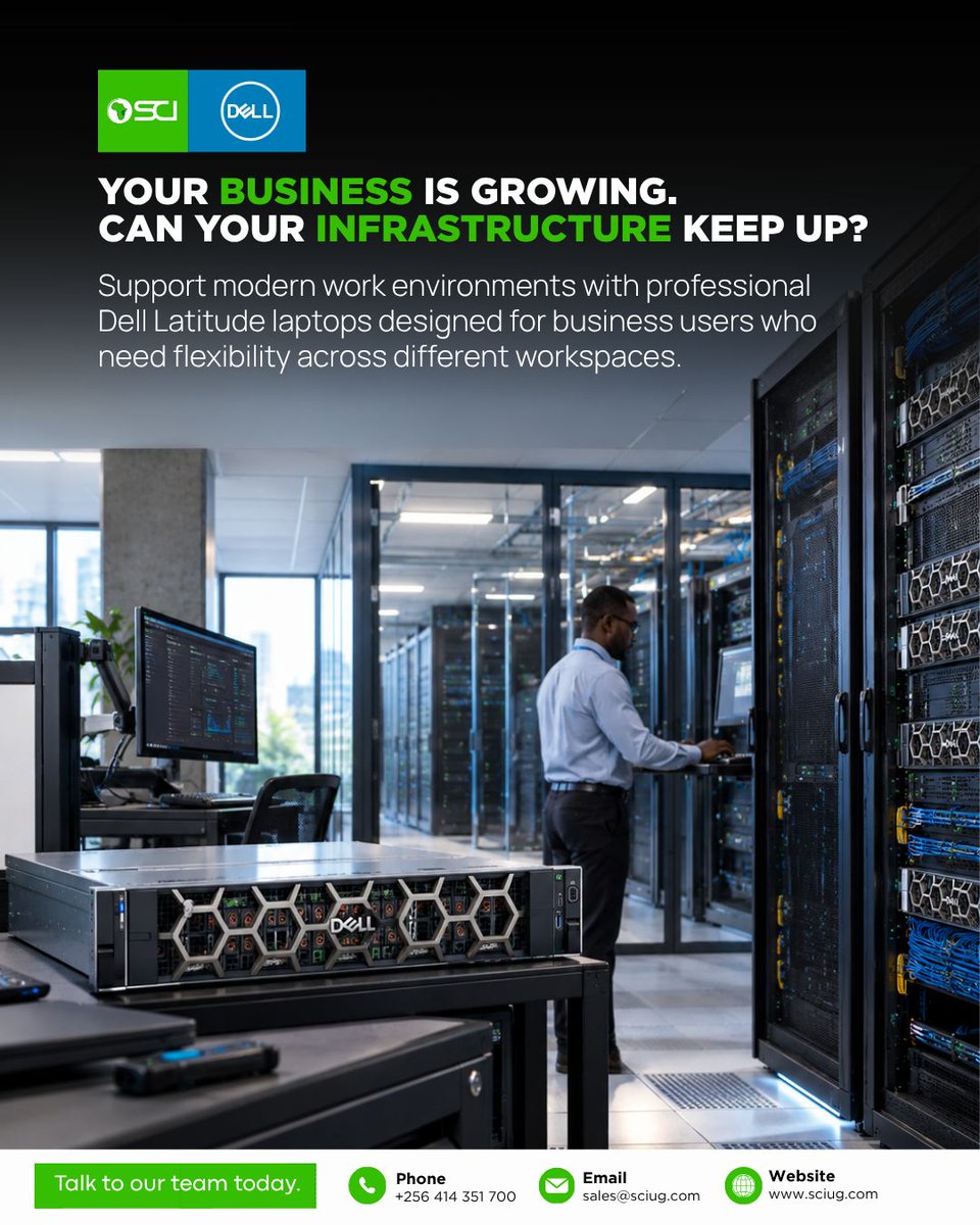 SCIUganda's tweet photo. More users, more data and more workloads mean your infrastructure needs to be ready for what comes next.
With Dell , you can build the computing foundation to support today’s operations while giving your business room to scale
+256 414 351 700/ sales@sciug.com
#SCIUganda #Dell https://t.co/i7R0JToWfj
