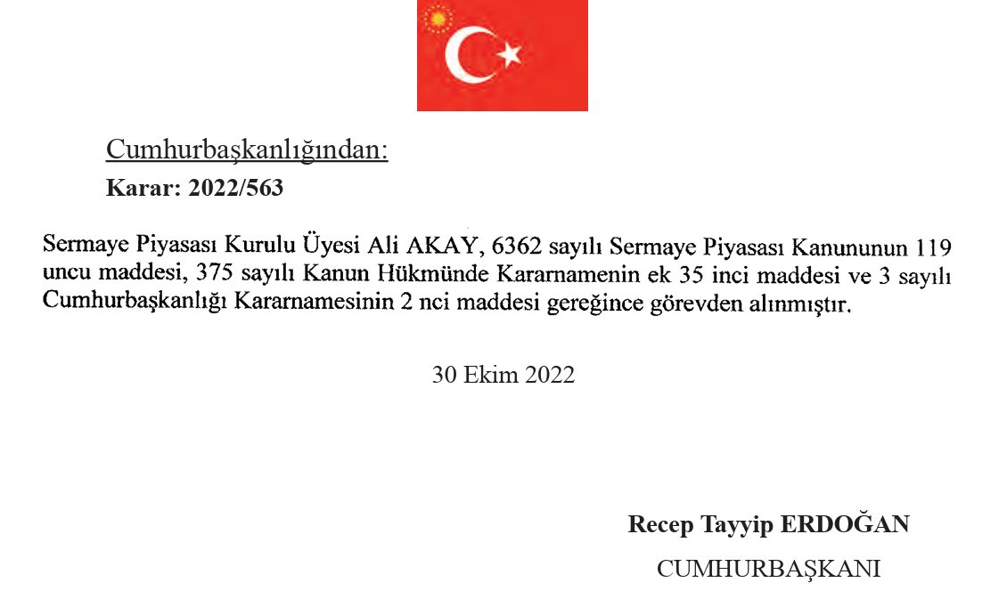 r_x_p_u's tweet photo. Resmi Gazete'nin 31 Ekim 2022 tarihli sayısında yer alan Cumhurbaşkanı atama kararına göre, görevden alınan SPK Başkan Vekili Mutalip Ünal'ın yerine Enver Usca, SPK Üyesi Ali Akay'ın yerine ise Bülent Murat Hahoğlu getirildi
Değişiklikten 2 ay sonra spk Tera yatırıma onay verdi. https://t.co/hfslTQw3eq