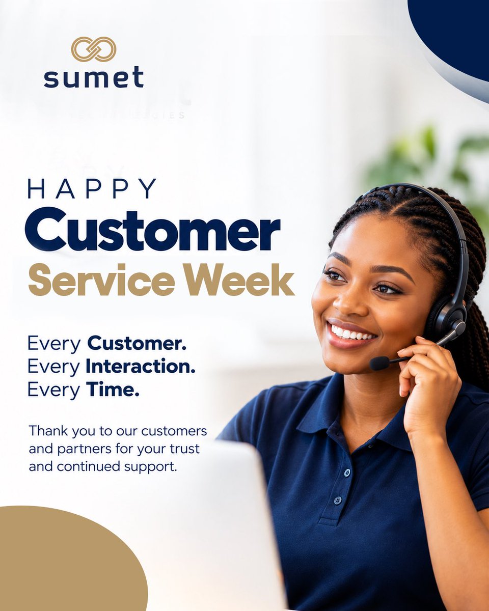 Sumet_tech's tweet photo. Happy Customer Service Week!

Today, we celebrate our Customer Service Team for their dedication, professionalism, and commitment to putting our customers first.

Thank you for making every interaction count.

#CustomerServiceWeek #Sumet #CustomerFirst https://t.co/2hdQfqyVKX