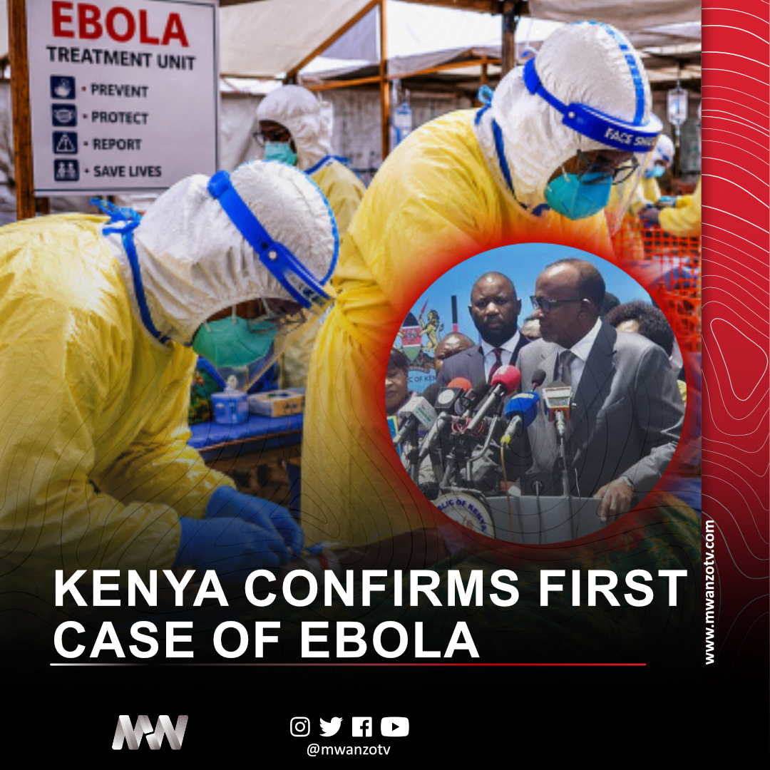 MwanzoTv's tweet photo. #BREAKING: KENYA CONFIRMS FIRST CASE OF EBOLA
Kenya’s Ministry of Health has confirmed the country’s first case of Ebola Virus Disease (EVD). Health Cabinet Secretary Aden Duale announced that the patient, a Kenyan citizen who had been residing in the Democratic Republic of Congo, tested positive after returning home.

Authorities say emergency protocols have been activated, including isolation of the patient, contact tracing, and heightened surveillance at all entry points. 

The Ministry has assured the public that measures are in place to contain the situation and prevent further spread.

CS Duale emphasized that while the confirmation is serious, the government remains prepared: “We wish to inform members of the public that Kenya has confirmed its first case of Ebola. The Ministry is working around the clock to safeguard citizens.”

The patient has since died, and 28 ​contacts have been identified so far including ​family members and health workers, Duale told a press conference.