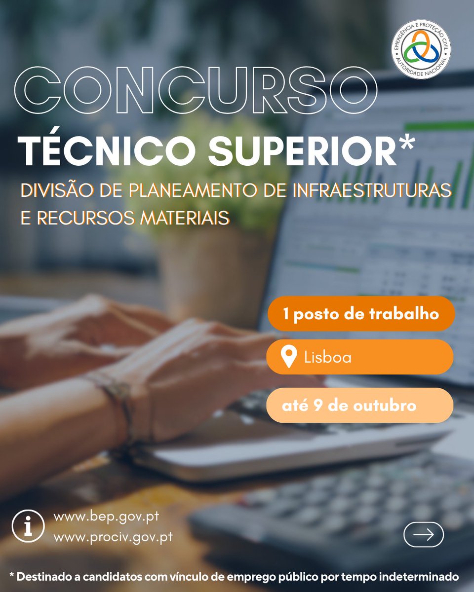 ProteccaoCivil's tweet photo. 📢 Estamos a RECRUTAR 📢

📅 Candidaturas abertas até 𝟗 𝐝𝐞 𝐨𝐮𝐭𝐮𝐛𝐫𝐨 de 2026

📧 𝐫𝐞𝐜𝐫𝐮𝐭𝐚𝐦𝐞𝐧𝐭𝐨@𝐩𝐫𝐨𝐜𝐢𝐯.𝐩𝐭

📝 𝐅𝐨𝐫𝐦𝐮𝐥𝐚́𝐫𝐢𝐨 𝐝𝐞 𝐜𝐚𝐧𝐝𝐢𝐝𝐚𝐭𝐮𝐫𝐚 (𝐨𝐛𝐫𝐢𝐠𝐚𝐭𝐨́𝐫𝐢𝐨): https://t.co/5fPGD3Tv9v

ℹ️https://t.co/lq9zuPn3Jj https://t.co/IfiVF5d0bQ