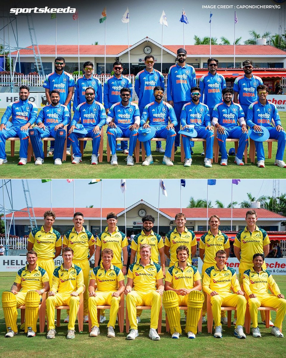 Sportskeeda's tweet photo. India A and Australia A pose for a team photograph ahead of the unofficial ODI series. ๐๐๐ฎ๐ณ๐ฆ๐บ
#Cricket #IndiaA #AustraliaA https://t.co/PRMxInHvk3