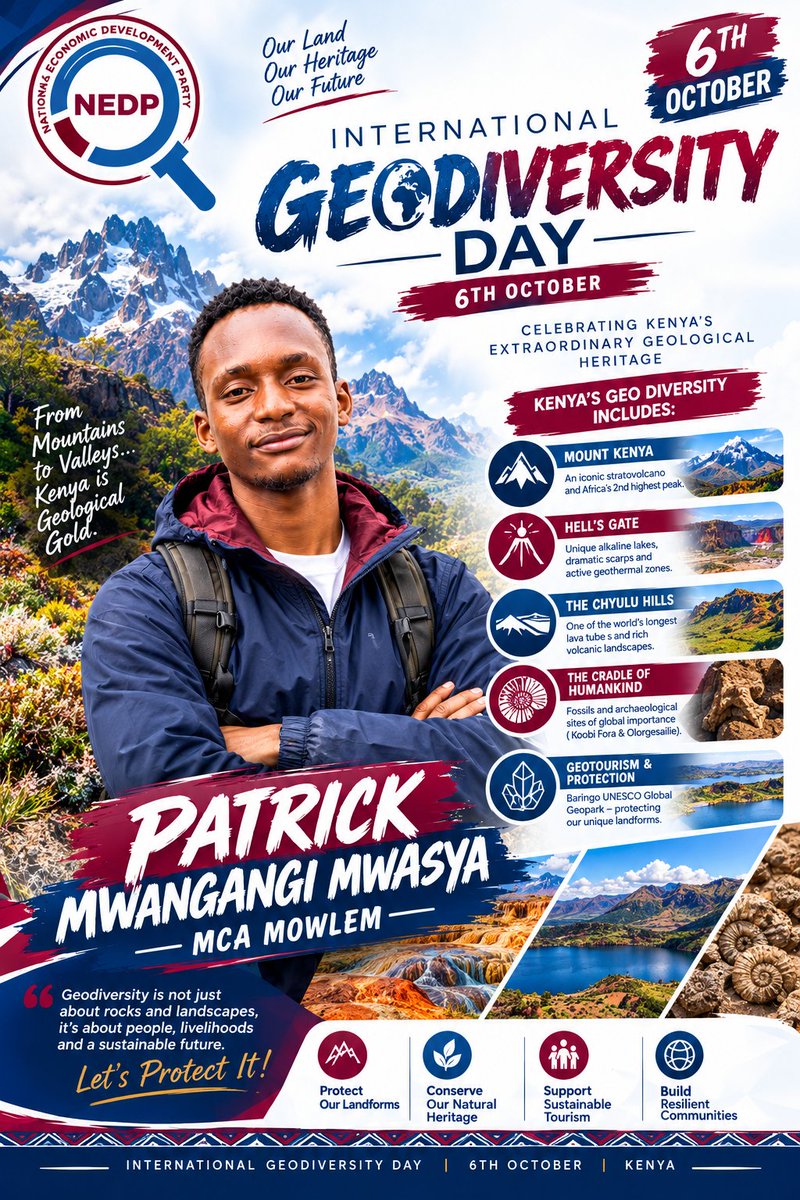 stoniaadrian's tweet photo. ๐โฐ๏ธ INTERNATIONAL GEODIVERSITY DAY โ 6TH OCTOBER โฐ๏ธ๐
OUR EARTH โข OUR HERITAGE โข OUR FUTURE ๐
โ
Protect Our Landforms
โ
Conserve Our Natural Heritage
โ
Support Sustainable Tourism
#GeodiversityDay #NEDP #MowlemMCA #OurHeritage #PatrickMwangangi https://t.co/lUCJLUd5NG