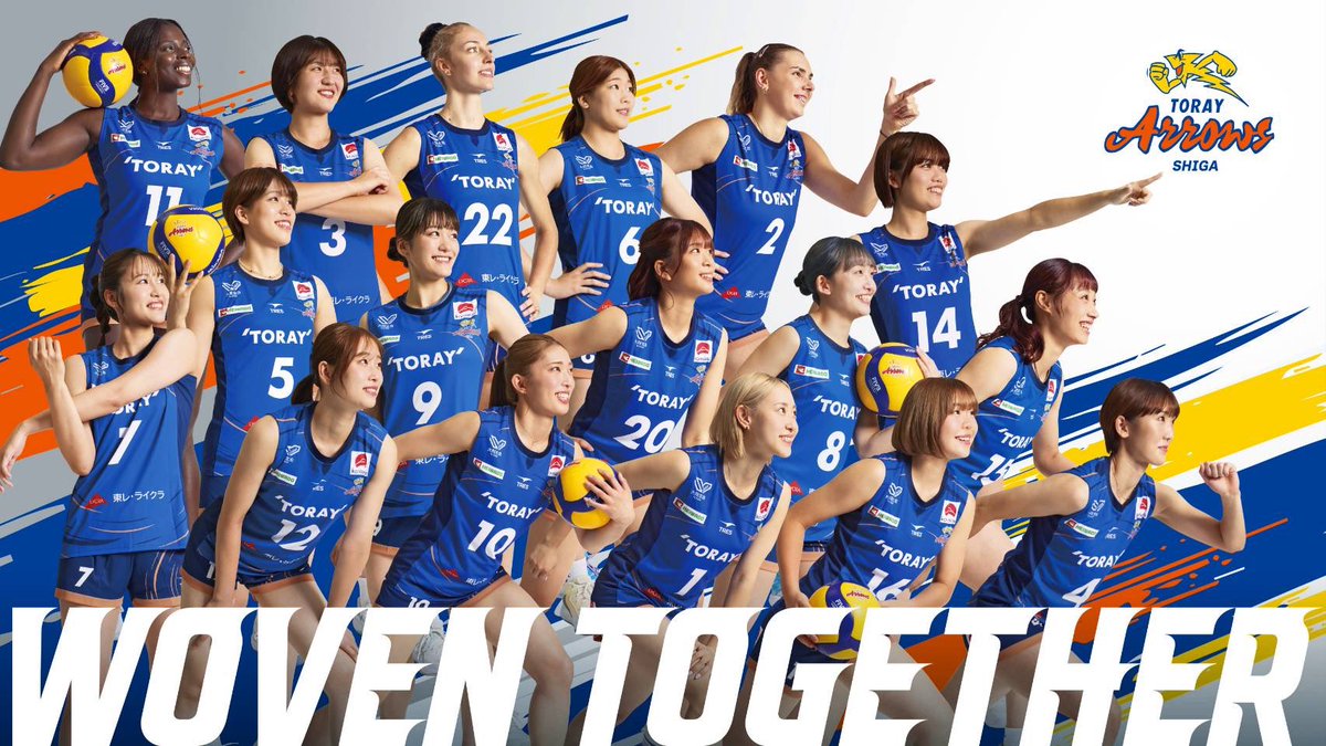 TORAY_ArrowsW's tweet photo. 【✨2026-27 SEASON KEY VISUAL✨】

2026-27のキービジュアルを公開！

今回のキービジュアルでは「WOVEN TOGETHER」という言葉が持つ世界観を軸に、選手一人ひとりの個性と力強さ、そしてそれぞれが結びつくことで生まれるチームとしてのエネルギーを表現しました。

選手たちの存在感を際立たせながら、様々な要素が重なり、交差し、一つの大きな力につながっていく。2026-27シーズンを戦う東レアローズ滋賀の姿勢を象徴とするビジュアルとなっています。

今シーズン、このキービジュアルと共に「WOVEN TOGETHER」を掲げチーム一丸となって戦って参ります。

今シーズンも、東レアローズ滋賀へのご声援よろしくお願いいたします！

#東レアローズ滋賀
#大同生命SVリーグ
#バレーボール