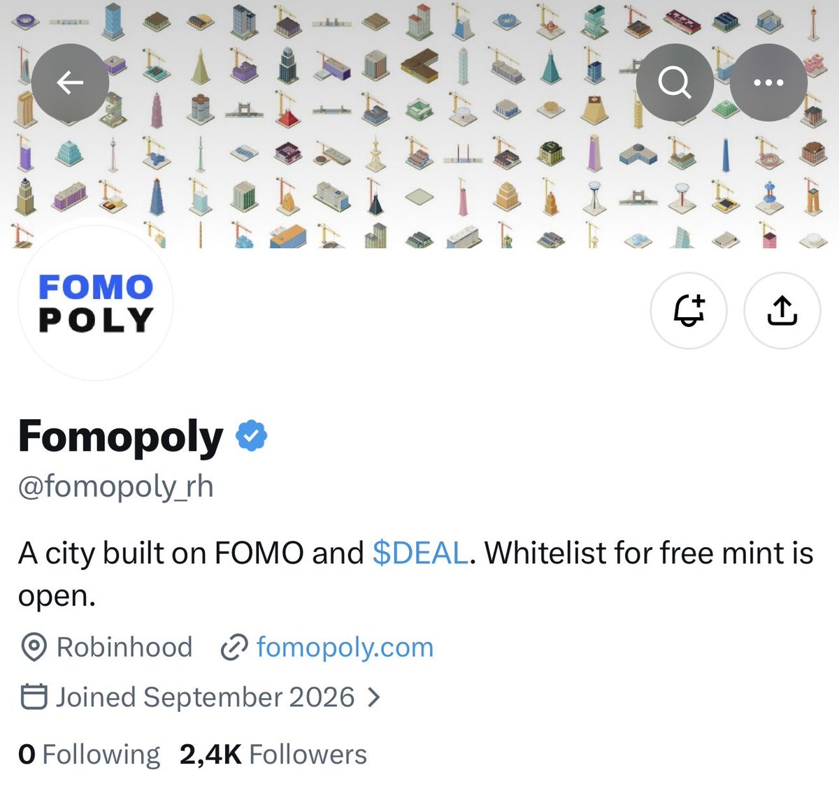 Ordinalsnfts_'s tweet photo. Find early NFT - @fomopoly_rh 

FREE MINT For OrdinalsHub 

A city built on FOMO

DYOR https://t.co/ehg1hbF95q