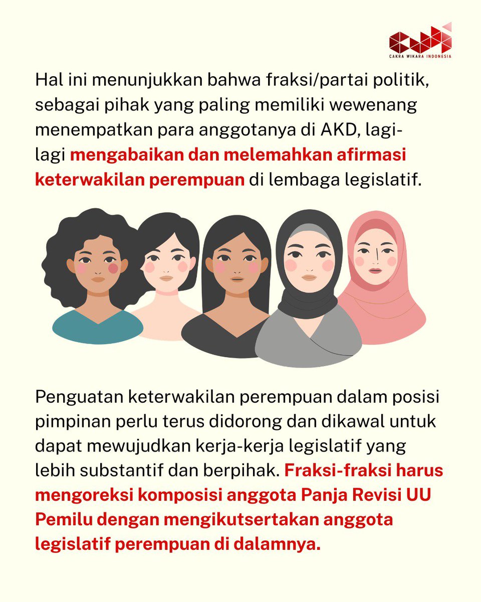 CakraWikara's tweet photo. Penguatan keterwakilan perempuan penting untuk mewujudkan kerja-kerja legislatif yang lebih substansif dan berpihak. https://t.co/JqhEPkwHKa