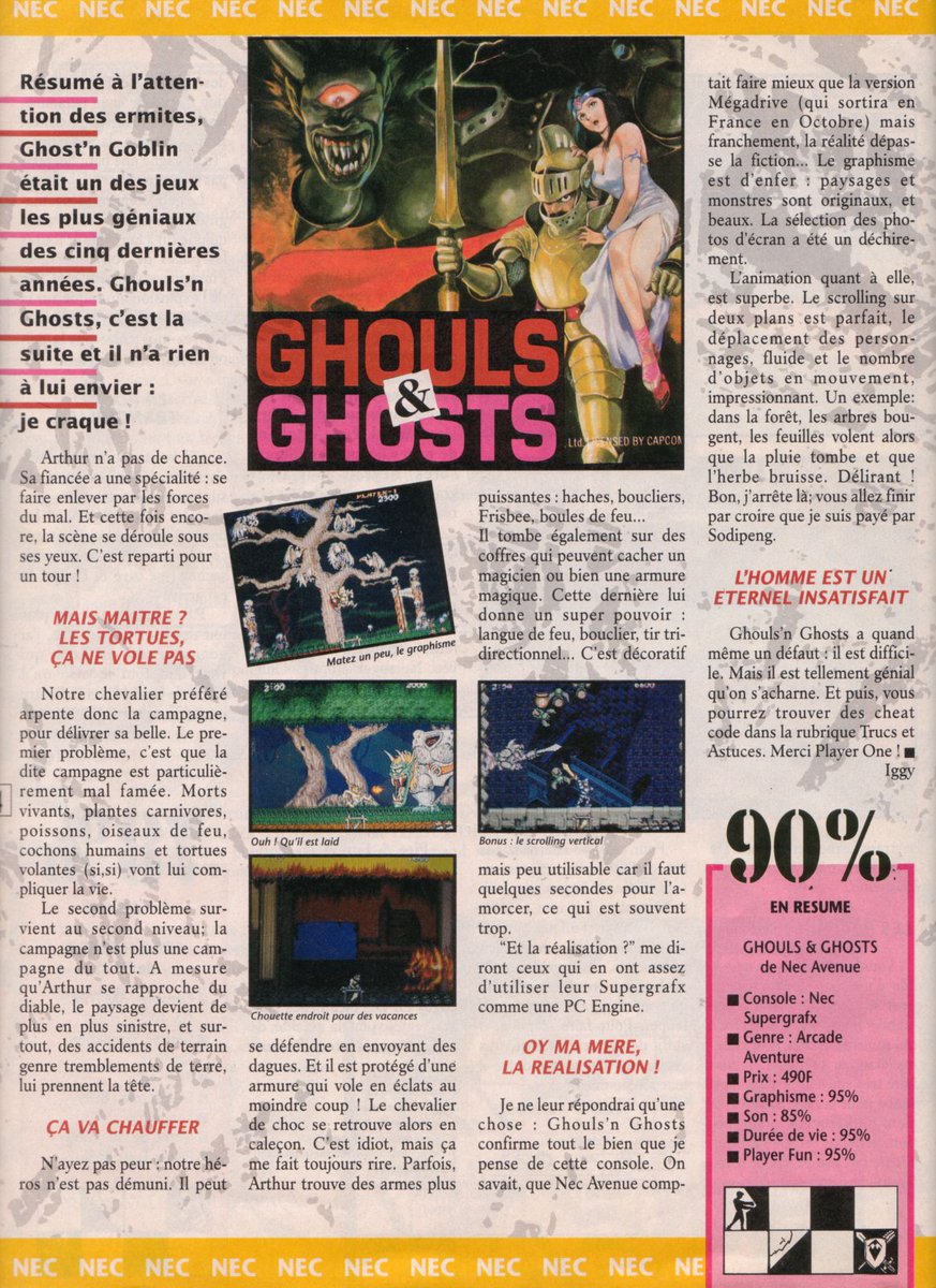 AllmightoFranky's tweet photo. #Nostalgeek on termine de feuilleter le #PlayerOne n°2 d'octobre 1990!Encore les tests avec cette fois-ci #GhoulsnGhosts sur #PCengine testé par Iggy @OlivierScamps fan de cette machine disons-le!Puis #Klax,#DevilCrash et #WorldCourtTennis! #retro #retrogaming #80s #90s 1/5 https://t.co/vALkXS0psf