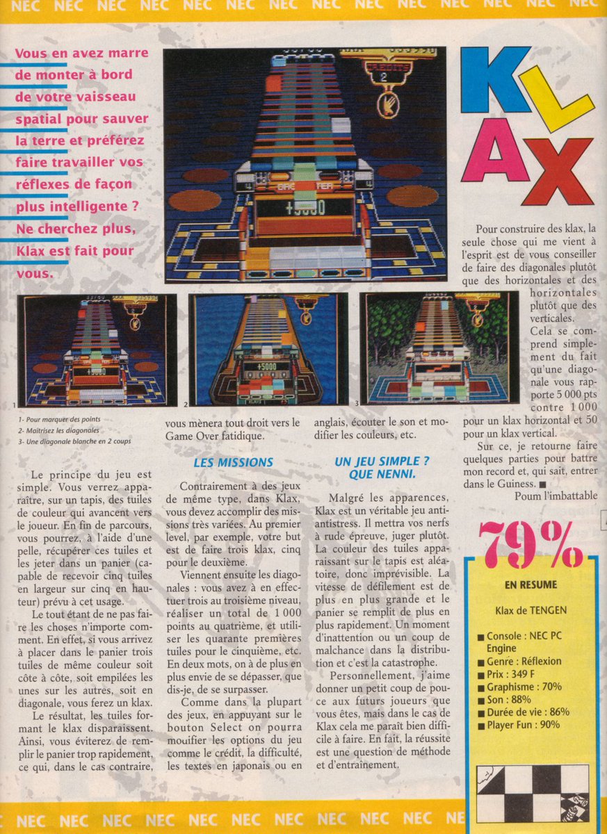 AllmightoFranky's tweet photo. #Nostalgeek on termine de feuilleter le #PlayerOne n°2 d'octobre 1990!Encore les tests avec cette fois-ci #GhoulsnGhosts sur #PCengine testé par Iggy @OlivierScamps fan de cette machine disons-le!Puis #Klax,#DevilCrash et #WorldCourtTennis! #retro #retrogaming #80s #90s 1/5 https://t.co/vALkXS0psf