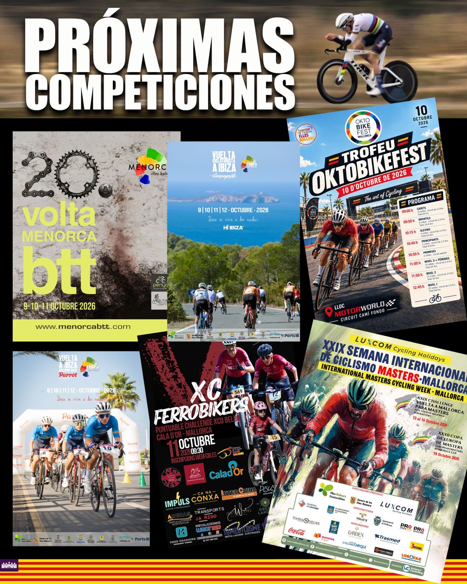 _FCIB's tweet photo. PRÓXIMAS COMPETICIONES

9 - 11 / octubre
"20ª VOLTA MENORCA BTT

10 - 12 / octubre
"XXIII VUELTA CICLOTURISTA A IBIZA"

10 / octubre
"TROFEO OKTOBIKEFEST"

11 - 12 / octubre
"VUELTA IBIZA BASE"

11 / octubre
"V XCO FERROBIKERS"

13 - 16 / octubre
"XXIX CHALLENGE VUELTA MÁSTERS" https://t.co/H8ldcrivoV