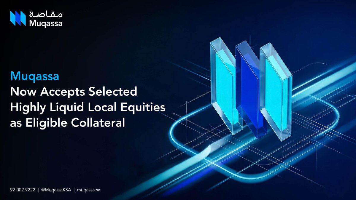 MuqassaKSA's tweet photo. #Muqassa announces the expansion of its eligible collateral framework for cash market clearing to include selected highly liquid local equities. This expansion gives clearing members and market participants greater flexibility in meeting margin requirements and improves capital efficiency.
Learn more: https://t.co/XZEqPXMASM