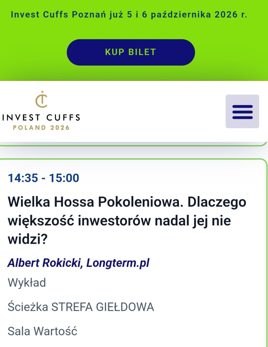 Longterm44's tweet photo. Dziś o godz. 14:35 wygłoszę historyczne przemówienie podczas @InvestCuffs Poznań- Festiwal Finansów Osobistych. To jest wielka hossa pokoleniowa #WHP https://t.co/0hHkPBUr0y