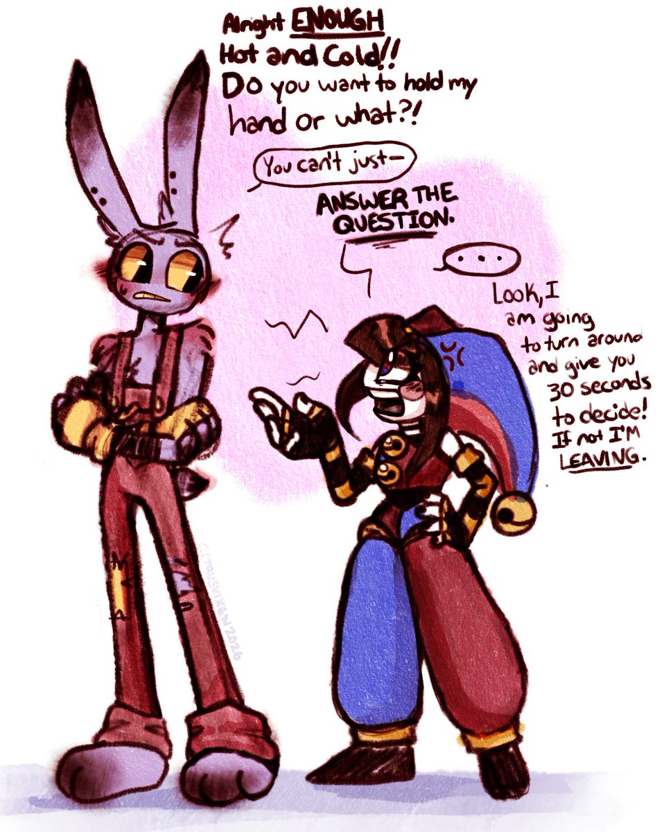 CitrusVixenn's tweet photo. Day 2: Assertive 
Part 1/3
Determined to catch up! ✨
Pomni is a girlboss, Jax is flustered. #funbuntober26 #TADC #funnybunny https://t.co/AmRppot8i7