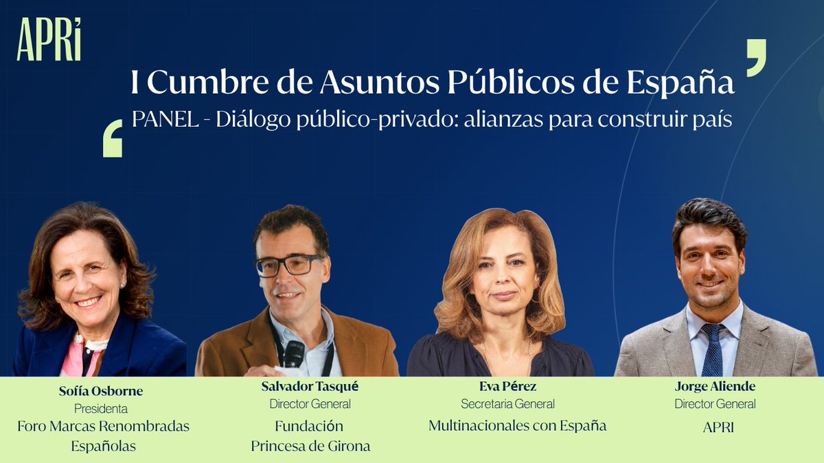 Lobby_ES's tweet photo. 🔹 Diálogo público-privado: alianzas para construir país

La colaboración entre instituciones, empresas y organizaciones de la sociedad civil es clave para abordar los grandes retos económicos, sociales y territoriales de España.

#CumbreAsuntosPúblicos #APRI https://t.co/fPFIm0VhyD