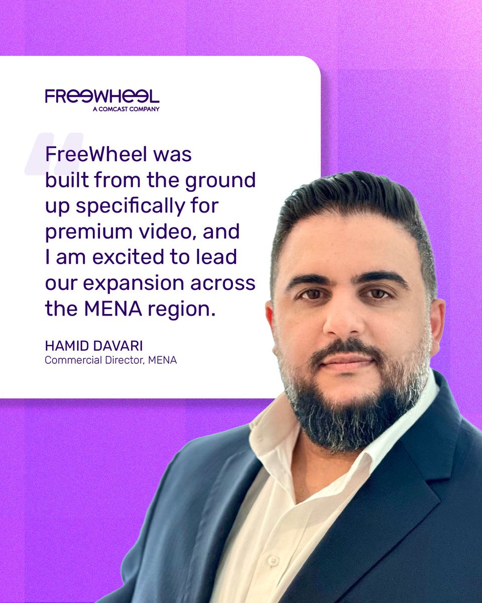 FreeWheel's tweet photo. We are delighted to announce the appointment of Hamid Davari as Commercial Director, MENA.

Hamid brings over 20 years of experience in TV and streaming across advertising, partnerships and business development, and will spearhead FreeWheel’s expansion across the region. https://t.co/DueVwNeQcB