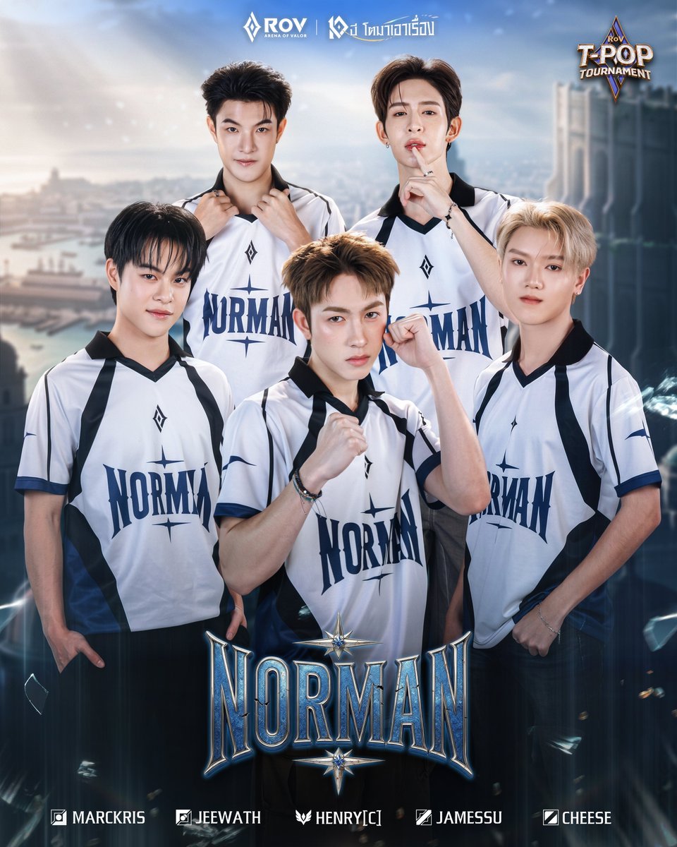 GarenaRoVTH's tweet photo. เปิดตัวไลน์อัพ #TeamNORMAN
⚔ NRM HENRY - SUPPORT (Captain)
⚔ NRM CHEESE - JUNGLE
⚔ NRM JAMESSU - MIDLANE
⚔ NRM JEEWATH - DARK SLAYER LANE
⚔ NRM MARCKRIS - ABYSSAL DRAGON LANE

การแข่งขัน RoV T-POP Tournament 🏆 
✦ 20 ไอดอลจาก 8 วง เข้าร่วม 4 เพื่อท้าชิงความเป็นหนึ่ง! 
✦ ยกระดับความยิ่งใหญ่จาก Showmatch สู่มหกรรมการแข่งขันศิลปิน T-POP 2026
✦ ผนึกกำลัง RPL สู่ทัวร์นาเมนต์เต็มรูปแบบ!

การแข่งขันแบ่งออกเป็น 2 รอบสำคัญ❗️
🔹 เริ่มต้นด้วย Group Stage รูปแบบออนไลน์ใน วันที่ 15 ตุลาคม 2569
🔹 และการแข่งขันรอบออฟไลน์ใน วันที่ 23 ตุลาคม 2569 ณ IMPACT Exhibition Hall

▎ร่วมกิจกรรม "ตอบคำถาม" สะสมคะแนนในเกม RoV 🎫
เพื่อชิงบัตรเข้าชมรอบออฟไลน์ 23 ต.ค. 2569 
✦ เริ่มลงทะเบียนล่วงหน้าได้ตั้งแต่ 7 ต.ค. 2569
✦ กิจกรรมตอบคำถามเริ่ม : 9-13 ต.ค. 2569
✦ วันละ 2 รอบ 12:00 น. / 18:00 น.

🔴และรับชม LIVE : RoV T-POP Tournament ถ่ายทอดสดทุกช่องทาง Garena RoV Thailand 

#RoVTPOPTournament #RoV10ปี 
#RoV10ปีโตมาเอาเรื่อง #RoV
#BUSbecauseofyouishine #DICE_SONRAY
#VVV_TRIPLEV #PROXIEth️️️️ #DEXXth
