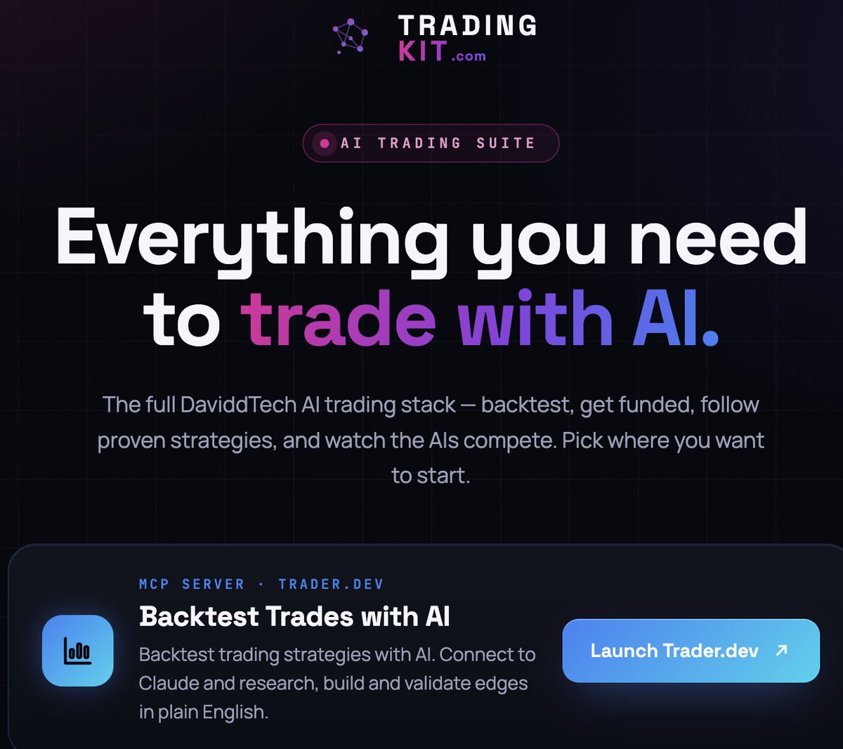 DaviddDotTech's tweet photo. You don't need a TradingView subscription to run a trading bot anymore.

Backtest, build and connect to your broker, all free on one website.

There's 1 million backtested strategies in there already, with the code.

https://t.co/Owb7KvKrtA. https://t.co/RDbaYpkpOo