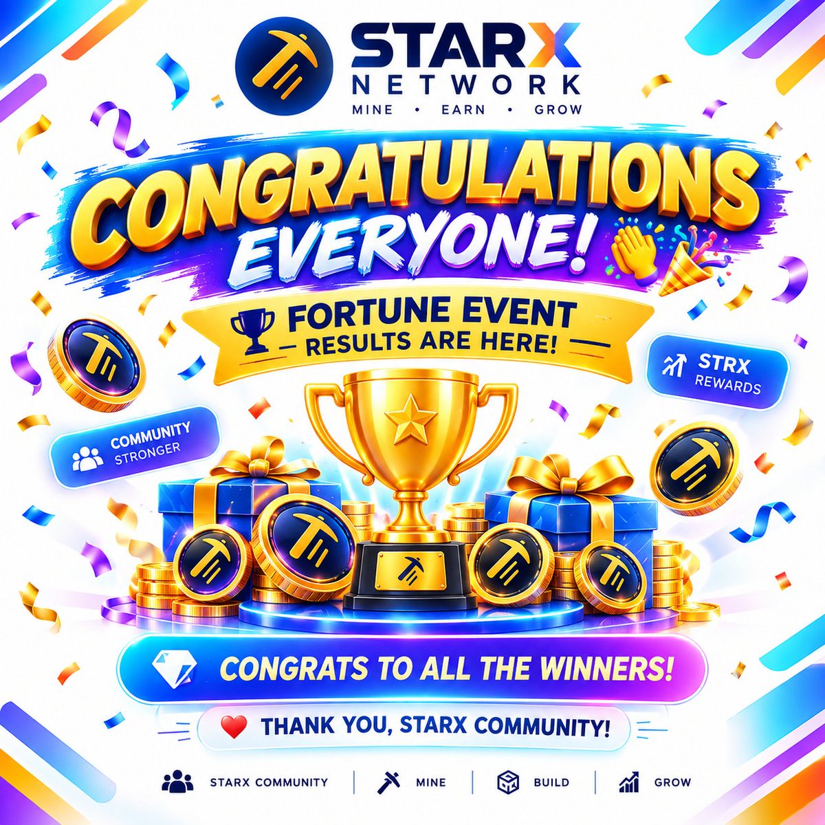 Itxzain189911's tweet photo. 🎉 CONGRATULATIONS, STARX COMMUNITY! 🏆👏

🔥 FORTUNE EVENT RESULTS ARE HERE!

🥳 Congrats to all the winners!

❤️ Thank you to everyone who participated and supported the STARX community!

🚀 Keep mining • Keep building • Keep growing

#STARX #STRX #FortuneEvent #StarXNetwork https://t.co/buD5schcXW