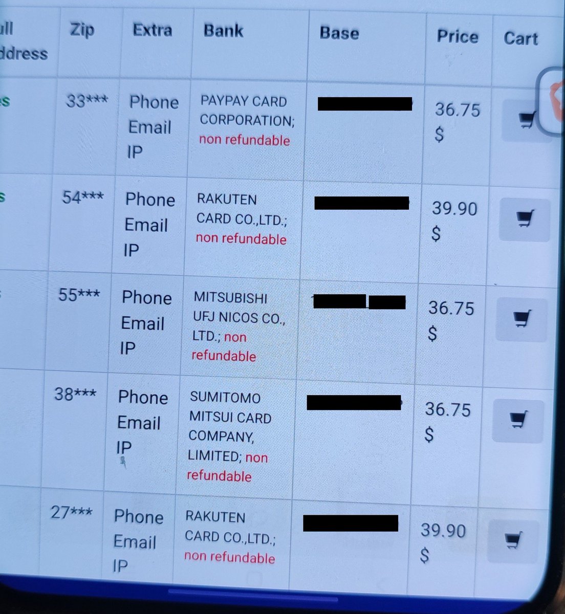 tamuraxtrader's tweet photo. 日本人の個人情報が大量に国外に流出して売られてますなぁ、有効期限内のカード情報と漢字名、オプションにEメールアドレスと電話番号とアクセスIP付き。 https://t.co/efqKrUKeLR
