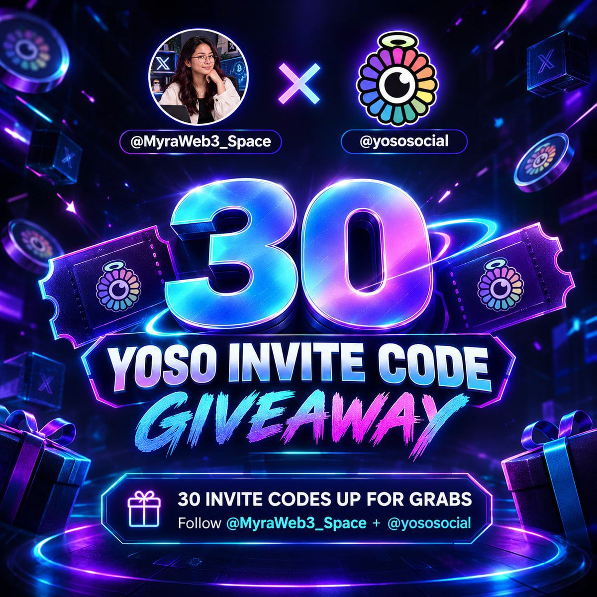 MyraWeb3_Space's tweet photo. 🚨 MASSIVE 30 YOSO CODES GIVEAWAY! 🚨

@MyraWeb3_Space x @yososocial 🤝

You asked for it, we delivered! 🎁 30 exclusive invite codes for my true supporters.

💰 Your Rewards:

⚡ $2 Free Trading Credit

⚡ 4 SUI Bonus (via New User Quest) 

⚡  10 days expiration, grab fast

📝 How to claim your spot:

✅ Follow @MyraWeb3_Space & @yososocial

✅ Like & RT 🔄

✅ Join TGs:
🔹 https://t.co/vCZM58Wmas
🔹 https://t.co/UAzS51DnBs

✅ Drop a valuable comment (No spam!) ✍️

⏳ Ends in exactly 24 Hours.
Don't fade this. 30 winners will be handpicked! 🍀