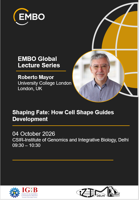 IGIBSocial's tweet photo. Great talk by @mayor_lab about building the quantitative atlas of cell shapes and sizes, and how shape of the cells is consequentual to fate determination during zebrafish development. EMBO Global Lecture at the 6th Indian Zebrafish Investigators Meeting.  

#IZIM2026

@mayor_lab @ChetanaX   @shruthy_suresh @tnv_lab
@SouvikM29933298 @CSIR_IND @EMBO