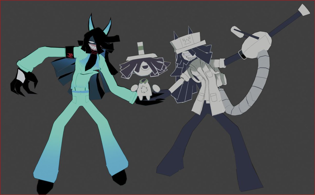 themaskbutler's tweet photo. Silly poses for the silly broomire trio

#latenighturbanlegends #fpe #3D #funny #blender #vrchat #art #cute #silly https://t.co/YtW3WDubi6