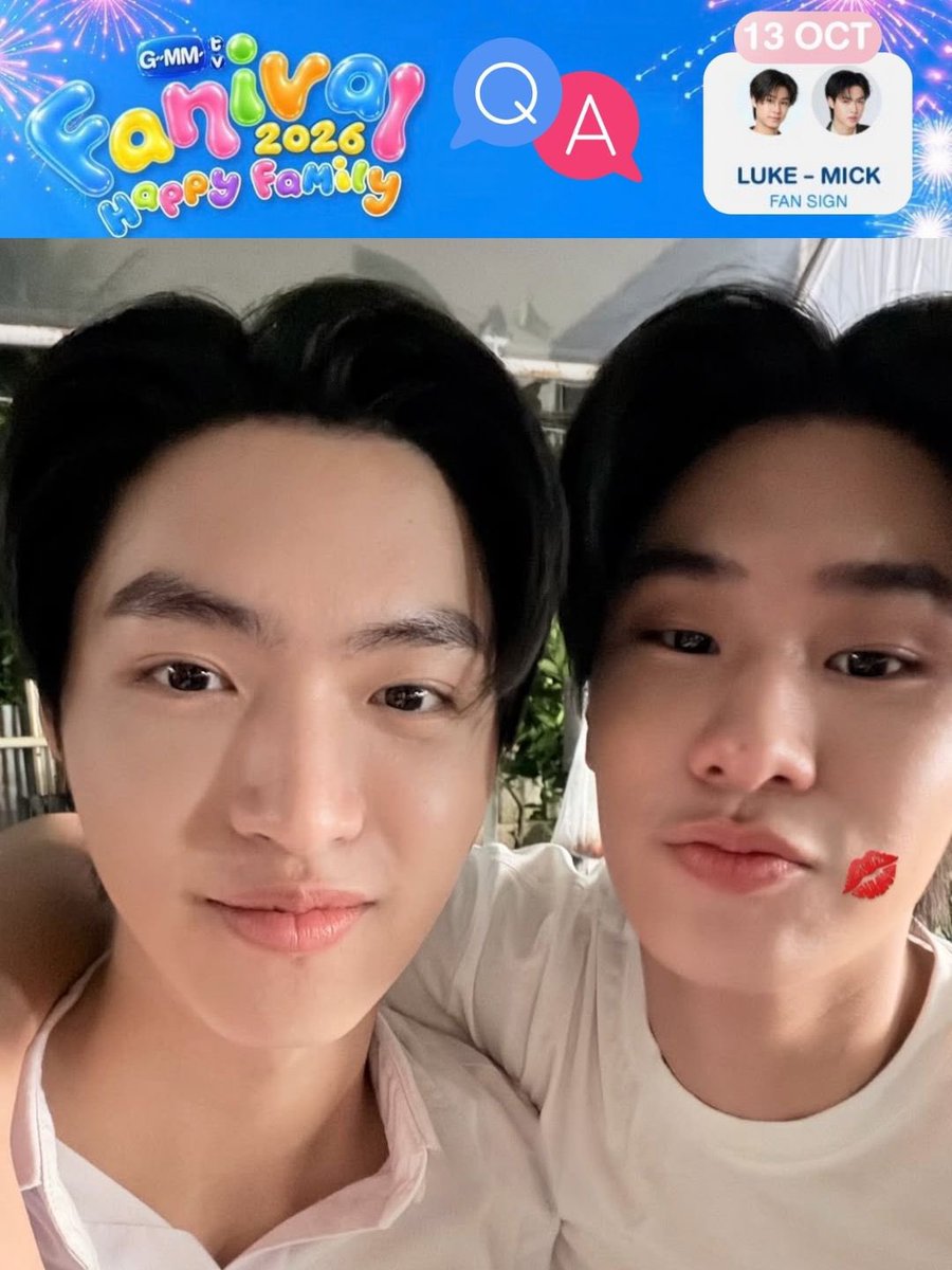 MickmetasO's tweet photo. 🚨 เปิดรับคำถามถึงลูค–มิค สำหรับกิจกรรมรวมพล GMMTV FANIVAL 2026: Happy Family วันที่ 13 ต.ค. 2569

💌 ส่งคำถามได้ถึง 9 ต.ค. 2569 เวลา 12.00 น.
 ✨ มีอะไรอยากถาม อยากบอก “ลูค–มิค” ส่งมาได้เลยน้า! 🫶🏻

🖇️ https://t.co/Zv3bLHDfZ2

————— 🩵🦊🐰❤️ —————
🚨We’re now accepting questions and messages for LUKE–MICK for their gathering at GMMTV FANIVAL 2026: Happy Family on October 13, 2026!

💌 Submit by October 9, 2026, at 12:00 PM (noon, Thai time).

🖇️ https://t.co/Zv3bLHDfZ2

#mickmetas #lukeso_  
#mickeyhouse #LukeMick