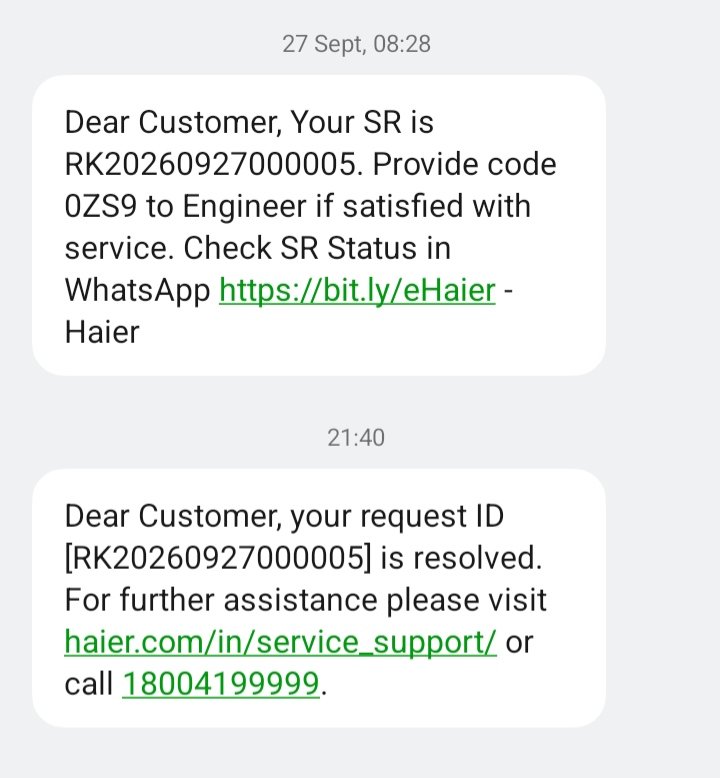 MAHAMADSIDHIK's tweet photo. Haier fridge from Flipkart (May 26). Defect: defrost water drips on glass shelf. SR: RK2026092700005. No fix, complaint auto-resolved without solution. Need replacement/refund. @IndiaHaier @Flipkart @FlipkartHelp @JagoGrahakJago #HaierIndia #ConsumerRights https://t.co/rNmeparpGe