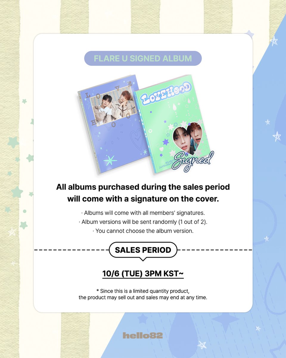 hello82shop's tweet photo. [🚨] SIGNED ALBUM ✍

FLARE U - 2nd MINI ALBUM : LOVEHOOD (Photobook Ver.) (Random)

🎁 hello82 Exclusive selfie photocard (1 random of 4)
📸 Signed Polaroid for 4 lucky draw winners
📅 ~ While supplies last

PRE-ORDER NOW! ⬇
🔗https://t.co/gREykAKdYv

@flareu_official
#FLAREU #플레어유 #LOVEHOOD #hello82