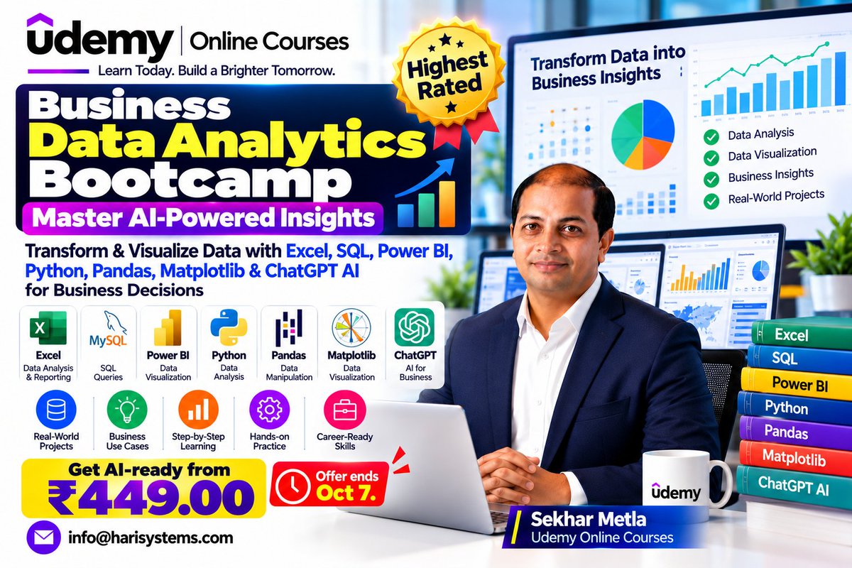 metlasudha's tweet photo. Business Data Analytics Bootcamp: Master AI-Powered Insights
https://t.co/FnjMk0VNot
#busines #analytics #ai #visualization #python #powerbi #sql #IITMadras #iitbombay #AILearning #future #trending #haryana #gujarati #BusinessGrowth #harisystems https://t.co/BA8ABi63IC