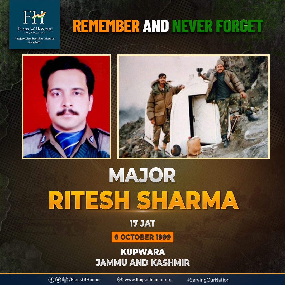 FlagsOfHonour's tweet photo. #OnThisDay, 6 October in 1999, Major Ritesh Sharma, 17 JAT, laid down his life during an operation against terrorists in Kupwara, J&amp;K.

#RememberAndNeverForget his courage and sacrifice while #ServingOurNation https://t.co/5Vg6InffVV