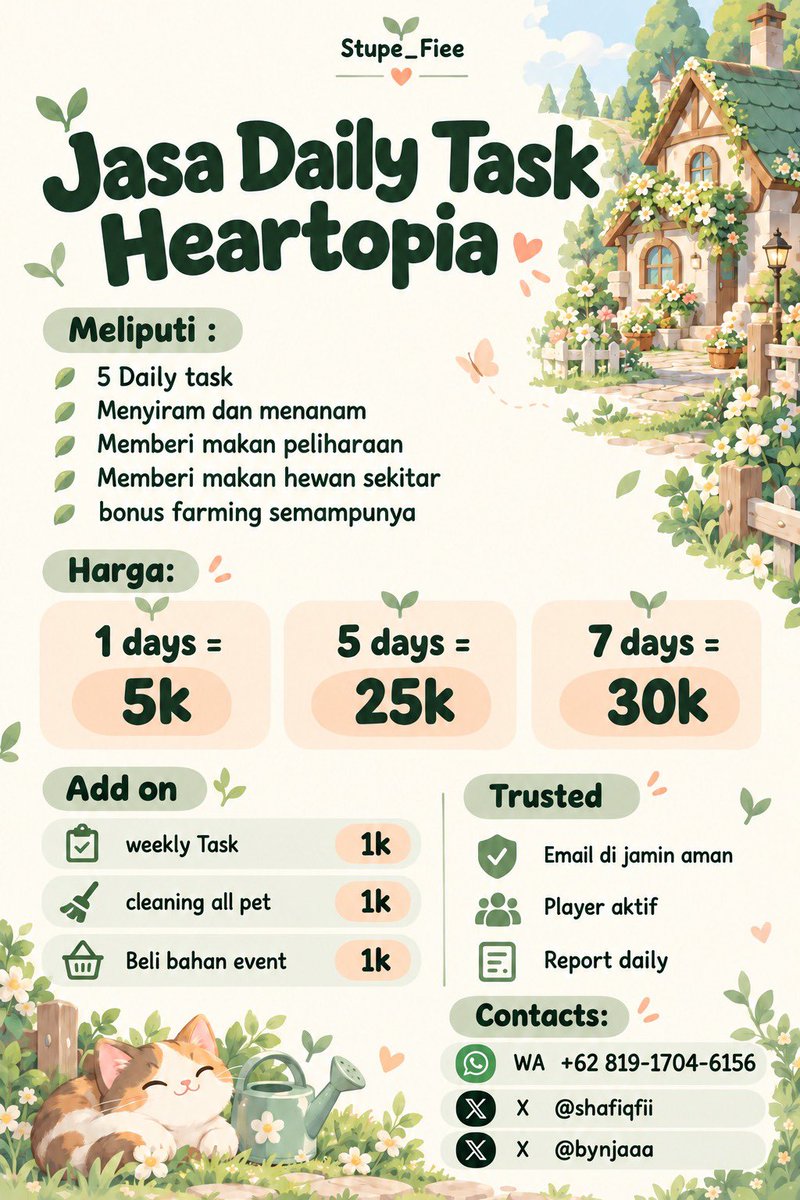 ShafiqFii's tweet photo. Siang allll, ku bareng @bynjaaa lagi opennn Jasa Daily Tas Heartopiaa. 
Yang mau boleh dm or pc ✨🍓🤏🏻 
Available 
#zonauangㅤ 
#Joki #wts 
#heartopia https://t.co/NQtR3SDEPm