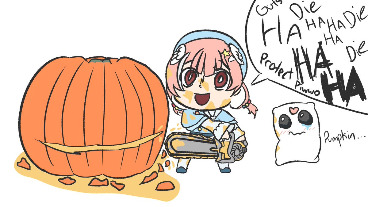 UltimateCubchoo's tweet photo. #PIWWOTOBER
Day 5: Pumpkin Carving. I think she got too into it... 
Based on a korone doom drawing from @willanator93 https://t.co/xjRyN2zvFC