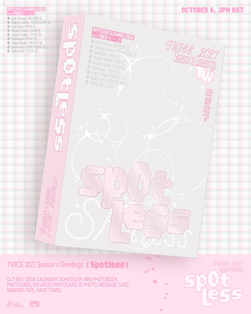 JYPETWICE's tweet photo. TWICE 2027 Season's Greetings [Spotless]

✨ PRE-ORDER
26.10.06 TUE 14:00 - 10.14 WED 23:59 (KST)

FANS SHOP https://t.co/84esimiDxo

#TWICE #트와이스
#TWICE_SPOTLESS
#2027SEASONSGREETINGS https://t.co/UgDqsUZM8m