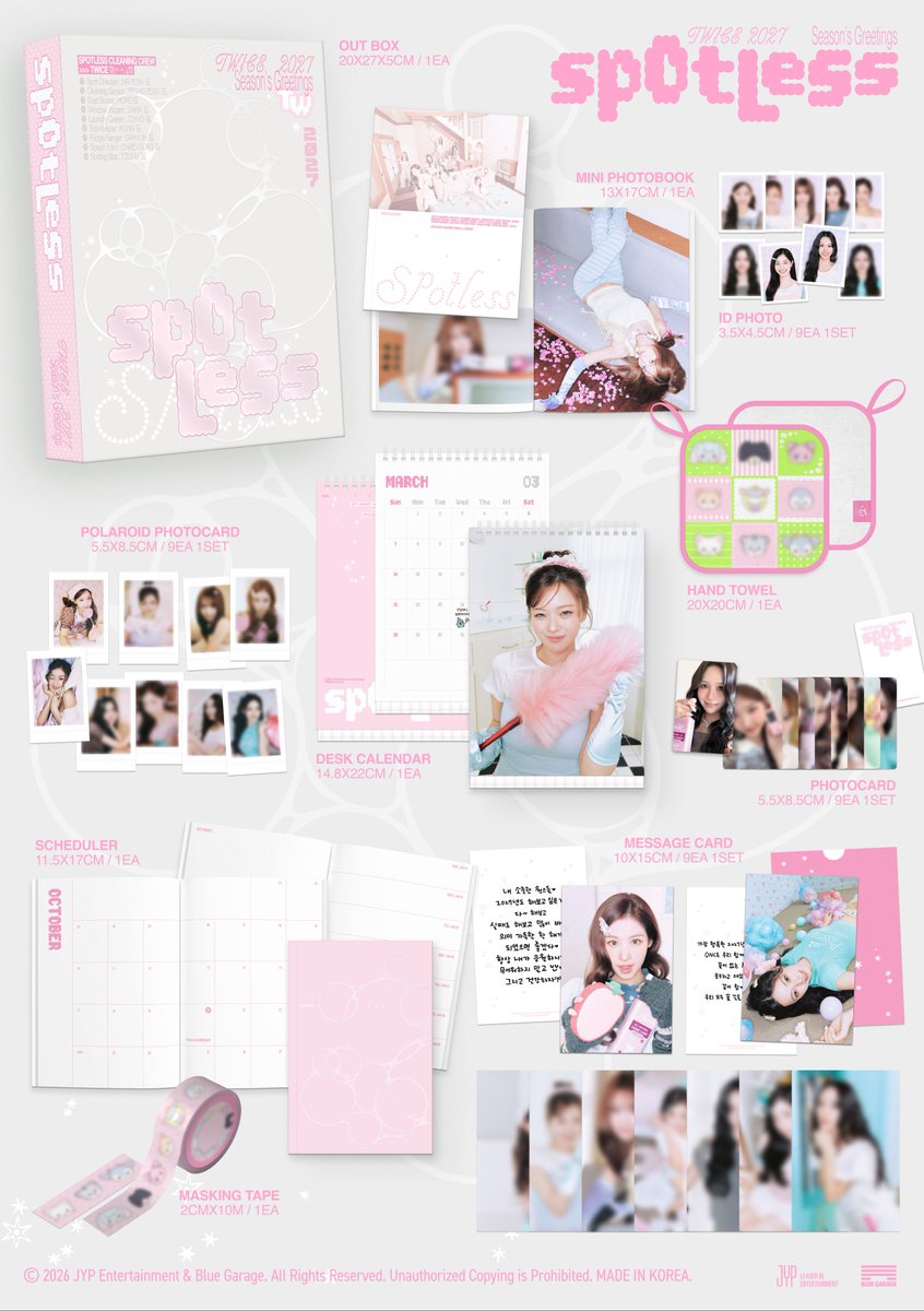 JYPETWICE's tweet photo. TWICE 2027 Season's Greetings [Spotless]

✨ PRE-ORDER
26.10.06 TUE 14:00 - 10.14 WED 23:59 (KST)

FANS SHOP https://t.co/84esimiDxo

#TWICE #트와이스
#TWICE_SPOTLESS
#2027SEASONSGREETINGS https://t.co/UgDqsUZM8m