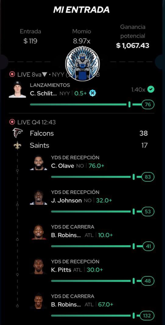GameOoFThrows's tweet photo. LES DIJE QUE NOS ESPERABA EL TRONO ⚔️🥳

Nos vemos el jueves con otro guión

#nfl #bet #nflpick #falcons #saints #BettingPicks https://t.co/0Kfnl7CzMF