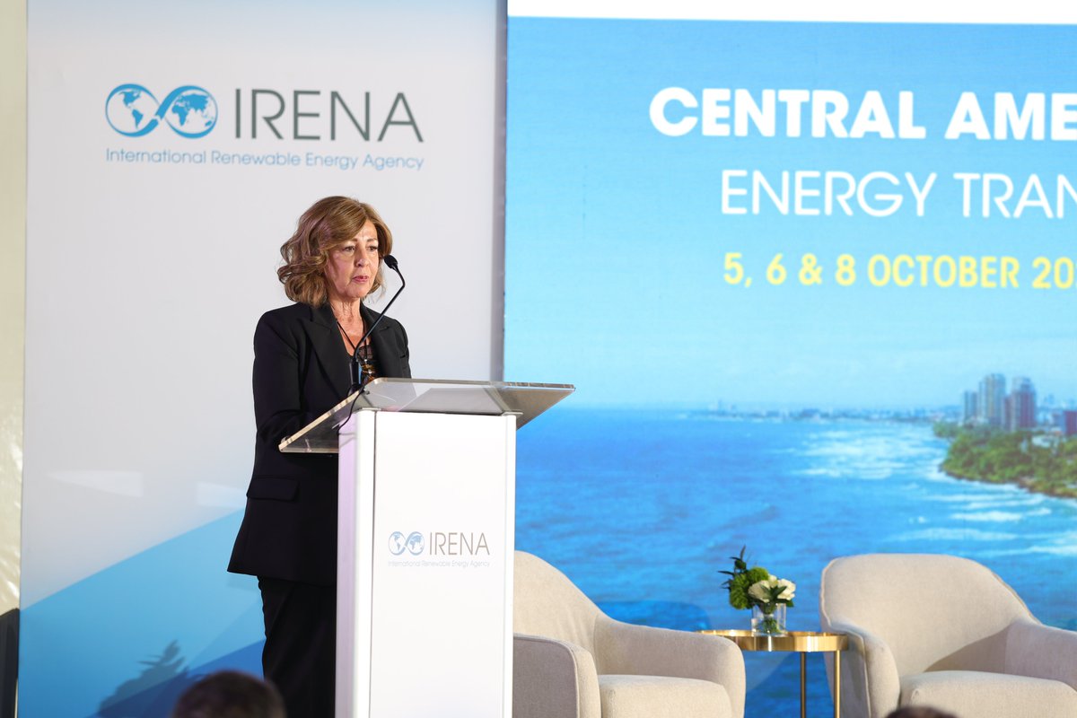IRENA's tweet photo. An average annual investment of ± US$3.5 bn is needed to advance Central America’s #energytransition through 2050. Held by @IRENA & hosted by @energiayminasrd, the High-Level Dialogue Day taking place in parallel w/ @OLACDE Energy Week in Santo Domingo focused on:
→ grid investment and regional interconnection
 → storage, digitalisation & modernisation
 → blended finance & public-private partnerships