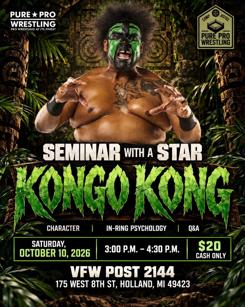 PPWPower's tweet photo. Train with @RealKongoKong THIS SATURDAY!

Bringing nearly three decades of experience, the powerhouse is hosting an exclusive training session at @VFW2144 in Holland, MI! 

Don't miss this chance to learn from a veteran who has been dominating the squared circle since 1998! 👊 https://t.co/aHxyQVTUG4