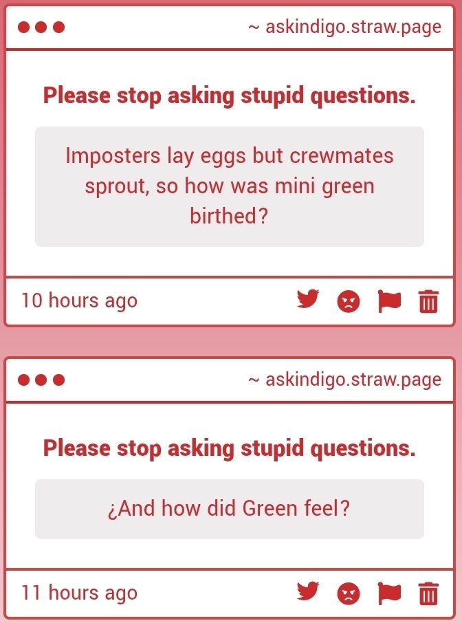 impostorleader's tweet photo. Mini Green was an egg baby, I wanted to make sure that they had a higher chance of being an impostor.

Give me context. How did Green feel about what? https://t.co/y1ps7zFu37