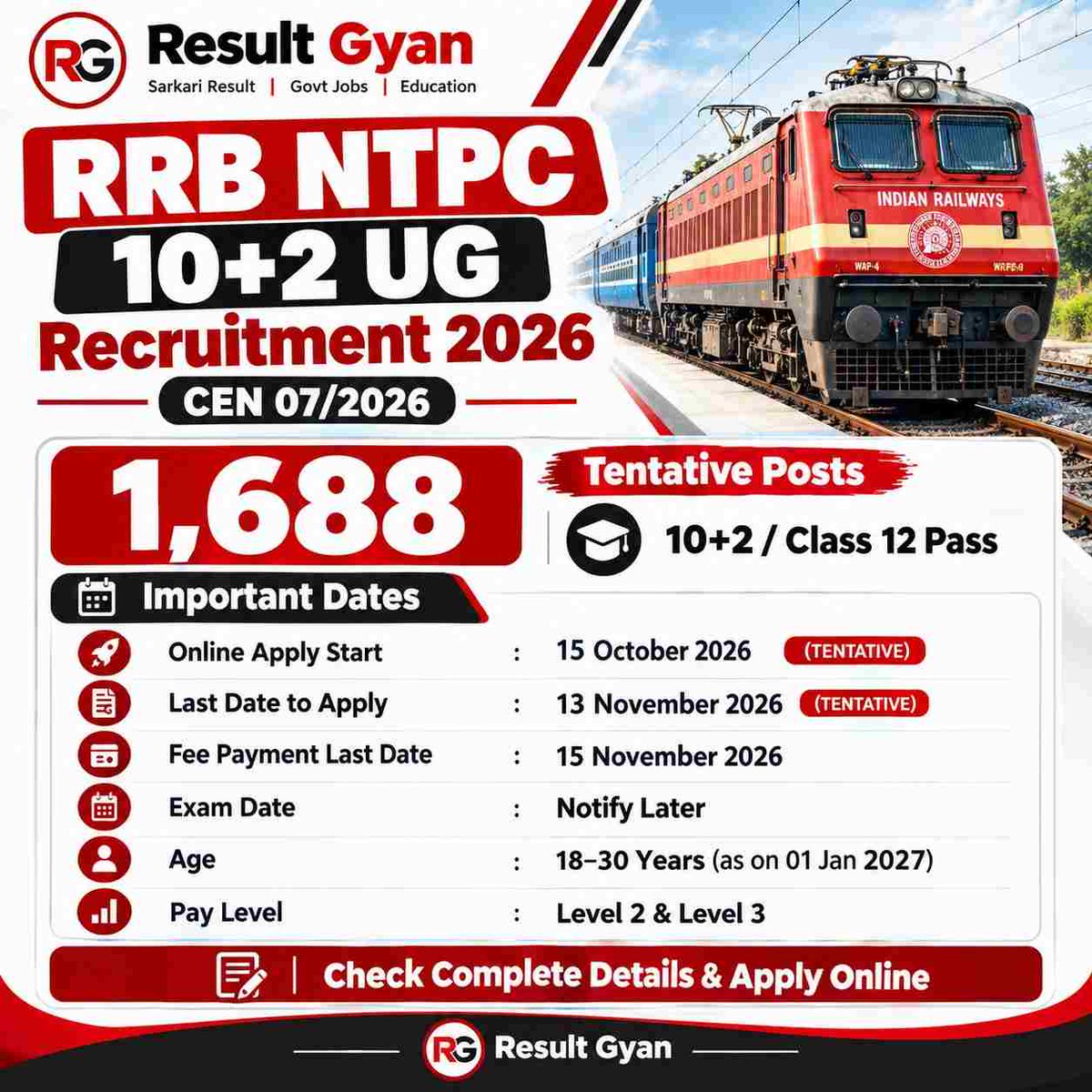 resultgyan01's tweet photo. 📢 𝗟𝗮𝘁𝗲𝘀𝘁 𝗦𝗮𝗿𝗸𝗮𝗿𝗶 𝗡𝗮𝘂𝗸𝗿𝗶 &amp; 𝗦𝗮𝗿𝗸𝗮𝗿𝗶 𝗥𝗲𝘀𝘂𝗹𝘁 𝗨𝗽𝗱𝗮𝘁𝗲𝘀 के लिए 𝗥𝗲𝘀𝘂𝗹𝘁 𝗚𝘆𝗮𝗻 से जुड़े रहें।: https://t.co/0uHZsq3jWm

#RRBNTPC #RRBNTPC2026 #RailwayRecruitment #RailwayJobs #NTPCRecruitment #GovernmentJobs #SarkariNaukri #SarkariResult https://t.co/eVXZ3Ljf7n