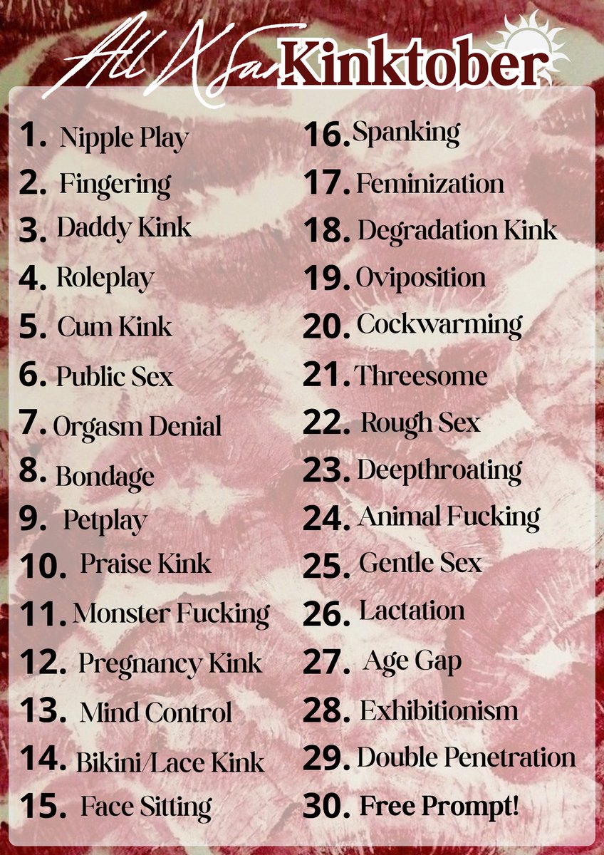 sojuaarak's tweet photo. JENG JENG! ini dia prompt #kinktober khusus agenda #AllxSun yaa :D

artist, writers, cosplayer dkk semua boleh ikut! jangan lupa pake hastag #AllSun_Kinktober yapp😍 have fun guyss~ https://t.co/fPJYrOBtXx