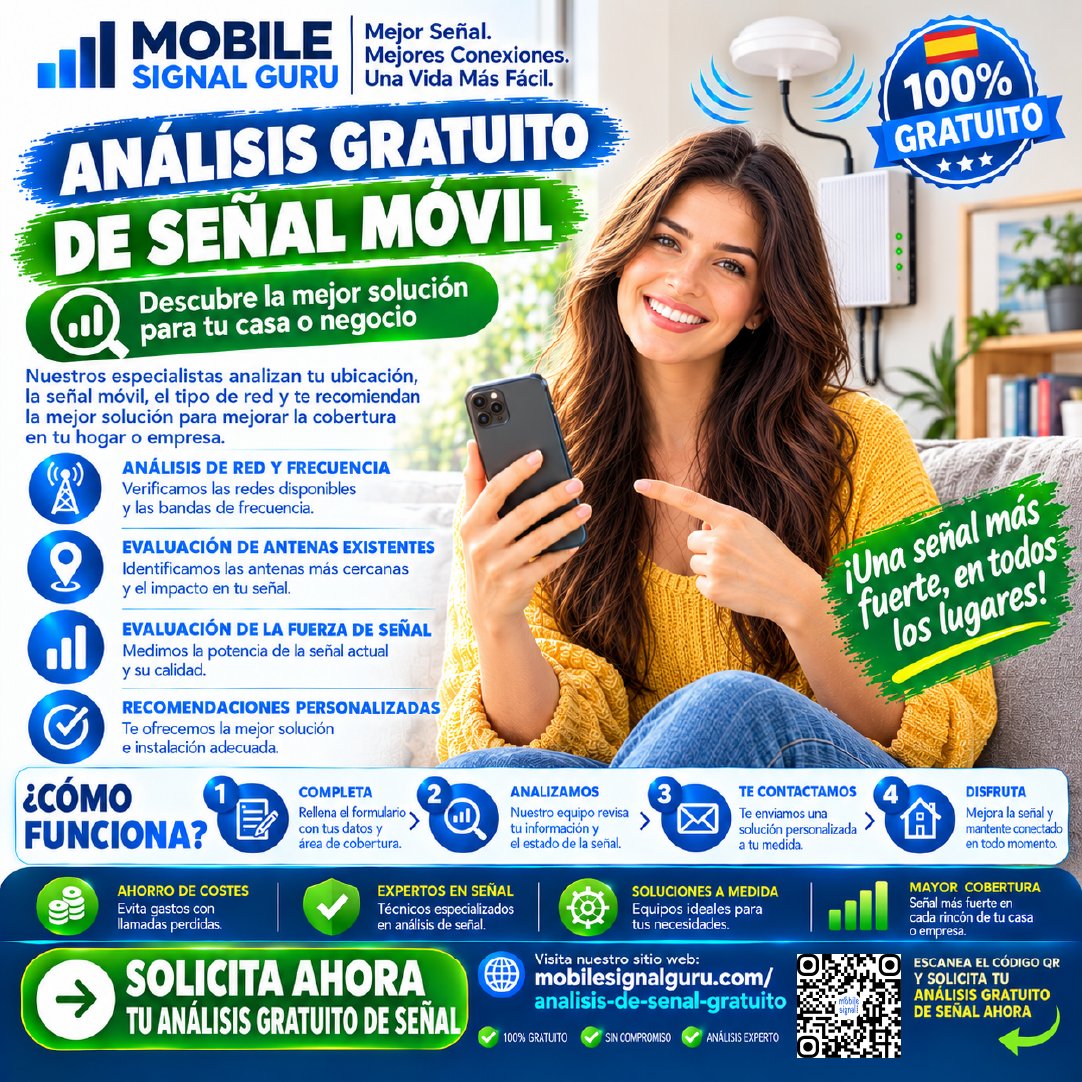 MobileSignalGur's tweet photo. ¿Cansado de la mala señal en casa o tu negocio? ¡Descubre Mobile Signal Guru y obtén un Análisis Gratuito de Señal Móvil! 
 Solicita ahora tu análisis en https://t.co/MBWzztE6ys  #MobileSignalGuru #SeñalMóvil #AmplificadorDeSeñal #CoberturaMóvil #MejorSeñal #SolucionesAMedida https://t.co/b3xbxNnds2