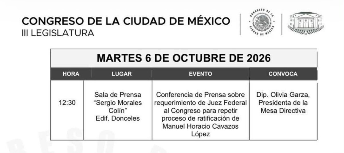 yohaliresendiz's tweet photo. .📍#México 

📣📣ATENCIÓN 📣📣

Esto es para el @OAJ_Mex, para el Juzgado Segundo de Distrito en materia administrativa y el @Congreso_CdMex 

@CitlaHM 

¿Cómo es posible que dos niñas lleven casi siete años buscando justicia por la violencia sexual que denunciaron contra su padre y que ahora vuelva a discutirse la ratificación de ese hombre como magistrado?

Su nombre es Manuel Horacio Cavazos López.

La agenda del Congreso de la Ciudad de México anuncia para este martes 6 de octubre, a las 12:30 horas, una conferencia de prensa sobre el requerimiento de un juez federal para repetir su proceso de ratificación. Convoca la diputada Olivia Garza, presidenta de la Mesa Directiva, según el documento.

Repito: un hombre denunciado por presunta violencia sexual contra sus propias hijas vuelve a tener abierta una discusión sobre su permanencia en la impartición de justicia.

¿Y ellas? ¿Dónde quedan sus años de lucha, las terapias, las consultas, las secuelas y el desgaste de una madre que ha tenido que insistir para que las instituciones respondan?

@Claudiashein 

Hace apenas unas semanas, la @FiscaliaCDMX, encabezada por Bertha Alcalde Luján, ofreció una disculpa a estas niñas por las fallas institucionales en su caso, en cumplimiento de la Recomendación 10/2022 de la Comisión de Derechos Humanos capitalina.

La institución reconoció que les falló. ¿Cómo se explica entonces que, mientras sigue pendiente la justicia que reclaman, vuelva a ponerse sobre la mesa la ratificación del hombre al que denunciaron?

La agenda no significa que su regreso esté aprobado pero hay que preguntar qué ordenó exactamente el juez, con qué fundamentos y cómo se garantizará que este procedimiento considere los antecedentes del caso y los derechos de las niñas.

La presunción de inocencia debe respetarse pero también debe examinarse con rigor la idoneidad de quien pretende impartir justicia. 

¿Con qué autoridad moral se pide confianza en las instituciones cuando unas niñas tienen que dedicar años de su vida a conseguir que las escuchen?

Quiero saber qué han hecho para darles justicia. Quiero saber quién responde por las omisiones. Y quiero saber cómo justificarían una eventual ratificación mientras este caso sigue pendiente.

Dónde quedan las víctimas cuando el señalado busca volver a juzgar a los demás.

Ya basta, carajo. ¿En manos de quién estamos? Es una burla. 

@mujeresgobmx NO a los violadores en el poder.  @oligarza3 @TaniaLariosMX @royfid @Ceci_vadillo @XochitlBravoE @urincho_alberto @marield87
