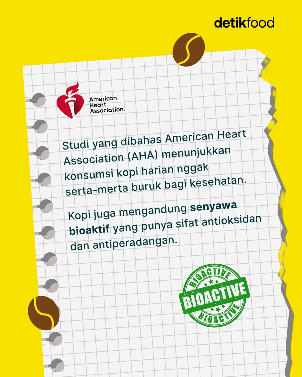 detikfood's tweet photo. Ngopi sehari sampai 5 cangkir, emang masih aman? ☕👀

Ternyata, batas konsumsi kafein untuk kebanyakan orang dewasa bisa sampai 400 mg per hari lho! https://t.co/y82uLaInnk
